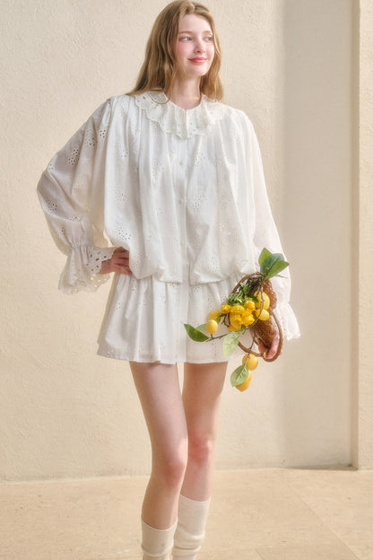Long-Sleeved Cotton Embroidered Shirt Dress