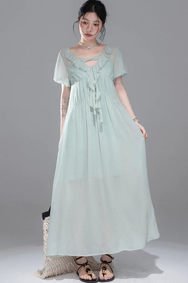 Lyocell Chiffon Puff Sleeve Dress