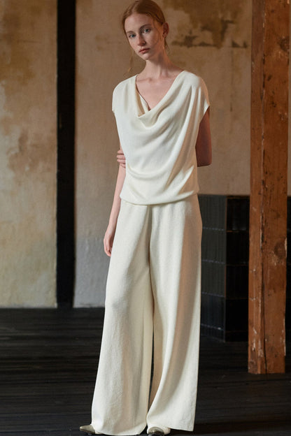 Off-White Silk Boat Neck Top