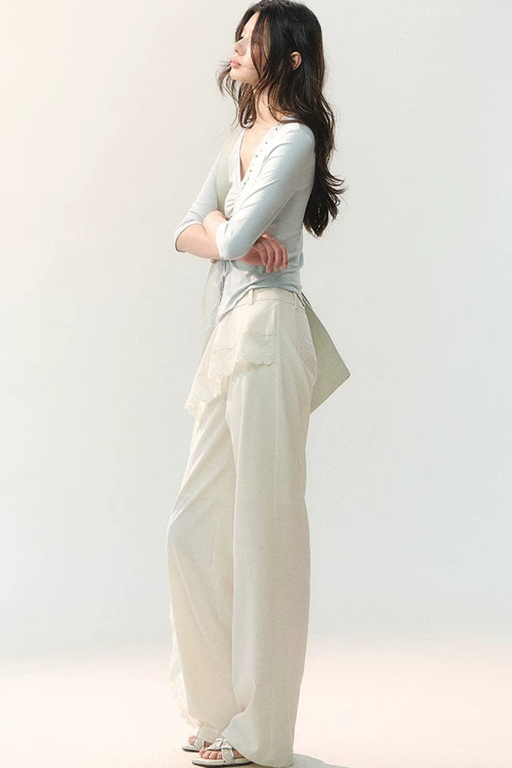 Mulberry Silk Asymmetrical Wide-Leg Pants