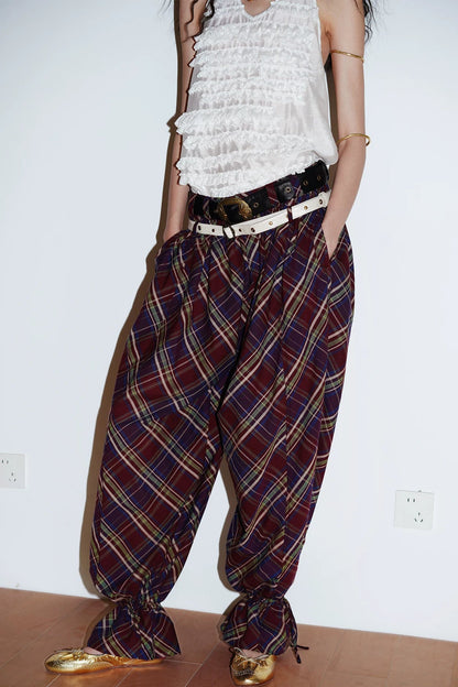Retro Plaid Cotton Pants