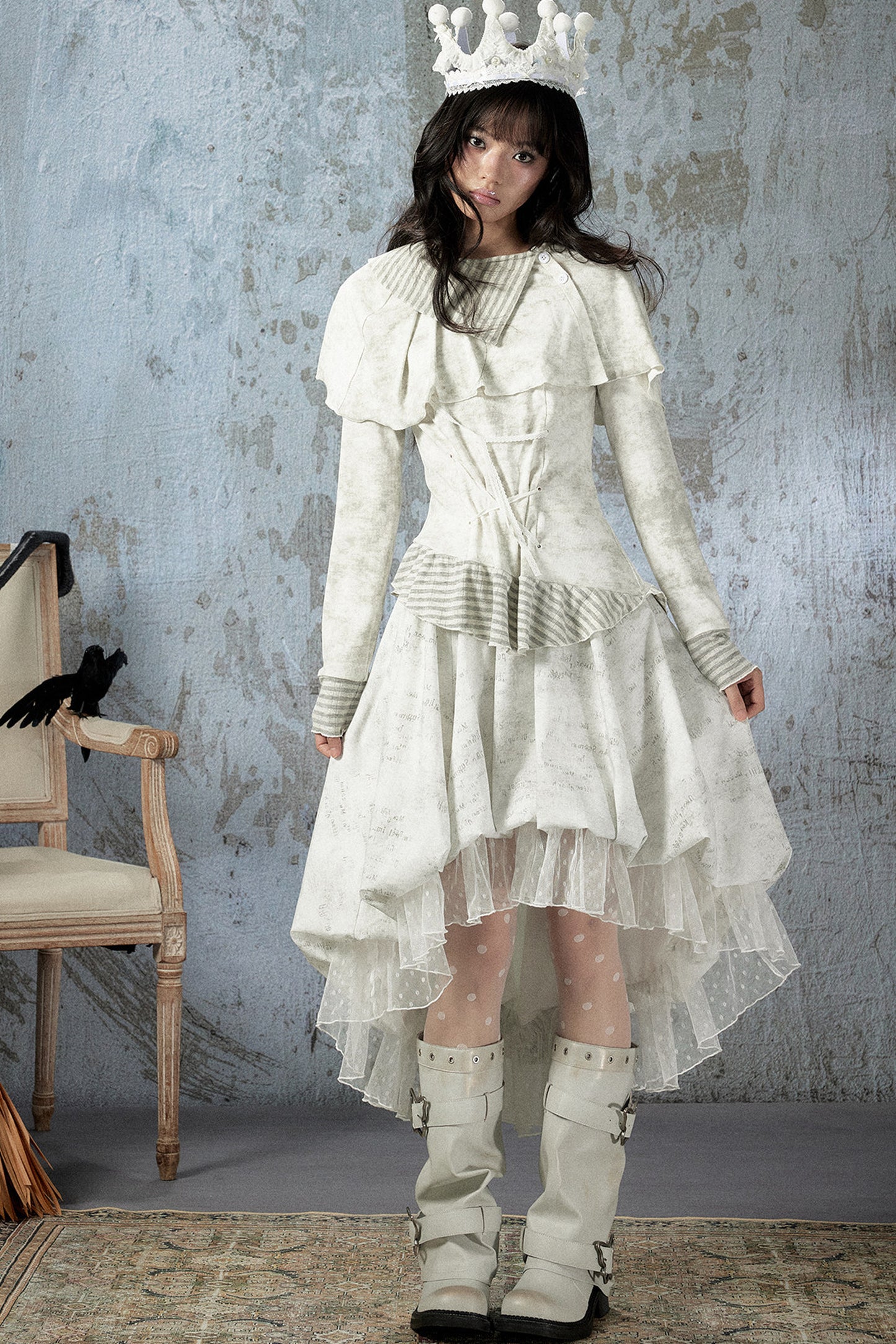 Asymmetrical Lapel Long-Sleeve Striped Patchwork Top