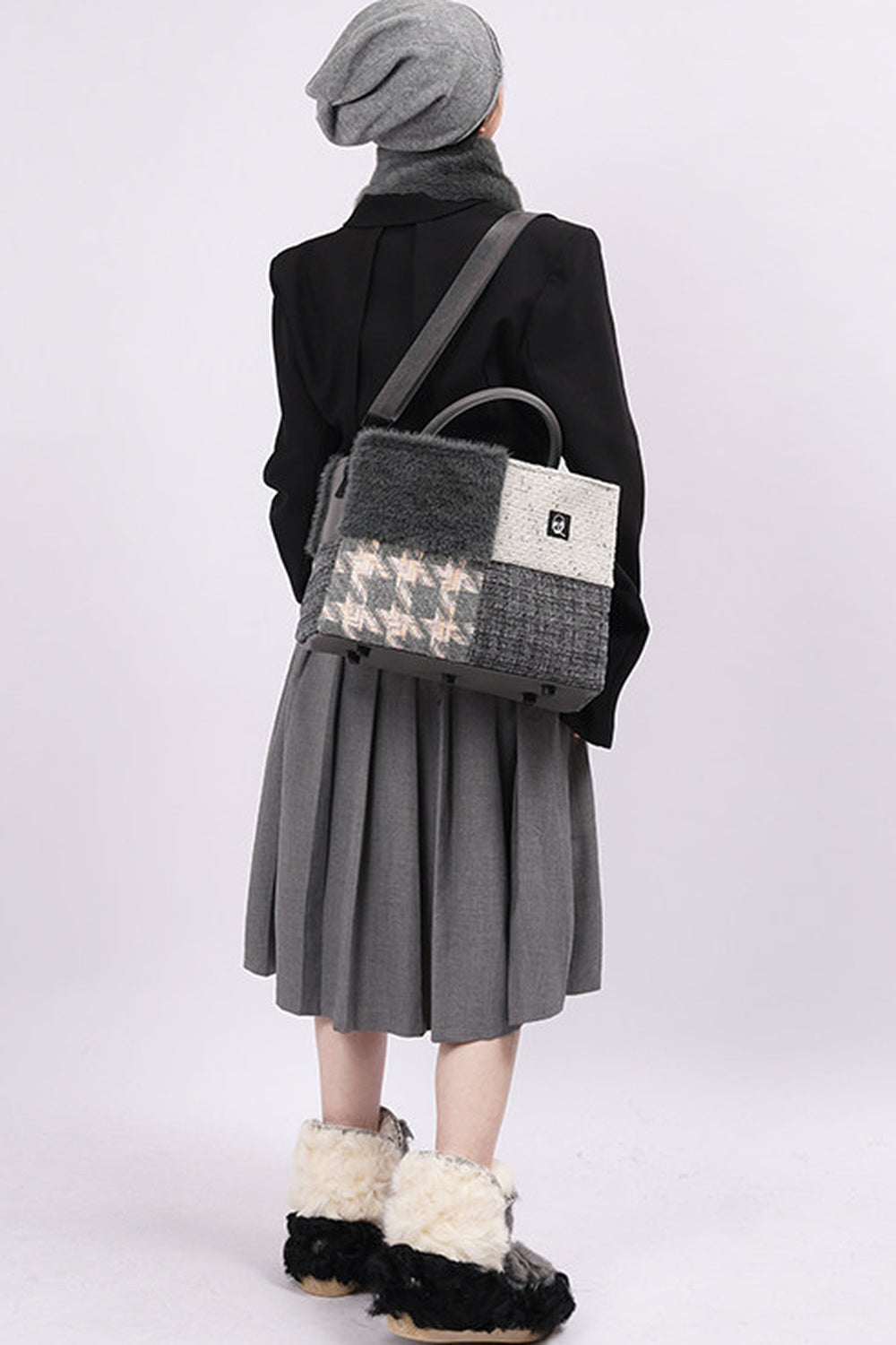 Furry Color-Block Tote Bag