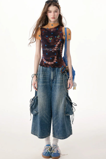 Cargo-Jeans mit weitem Bein