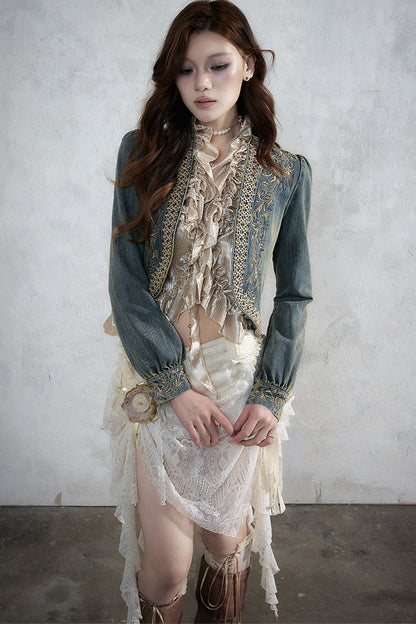 Distressed Embroidered Denim Jacket