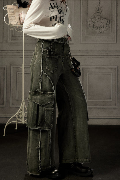 High-Waisted Wide-Leg Cargo Jeans