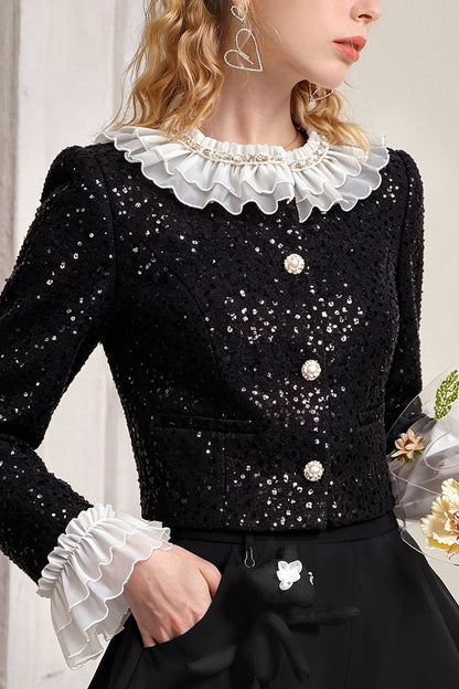 Short Ruffled Lotus Sleeve Jacket