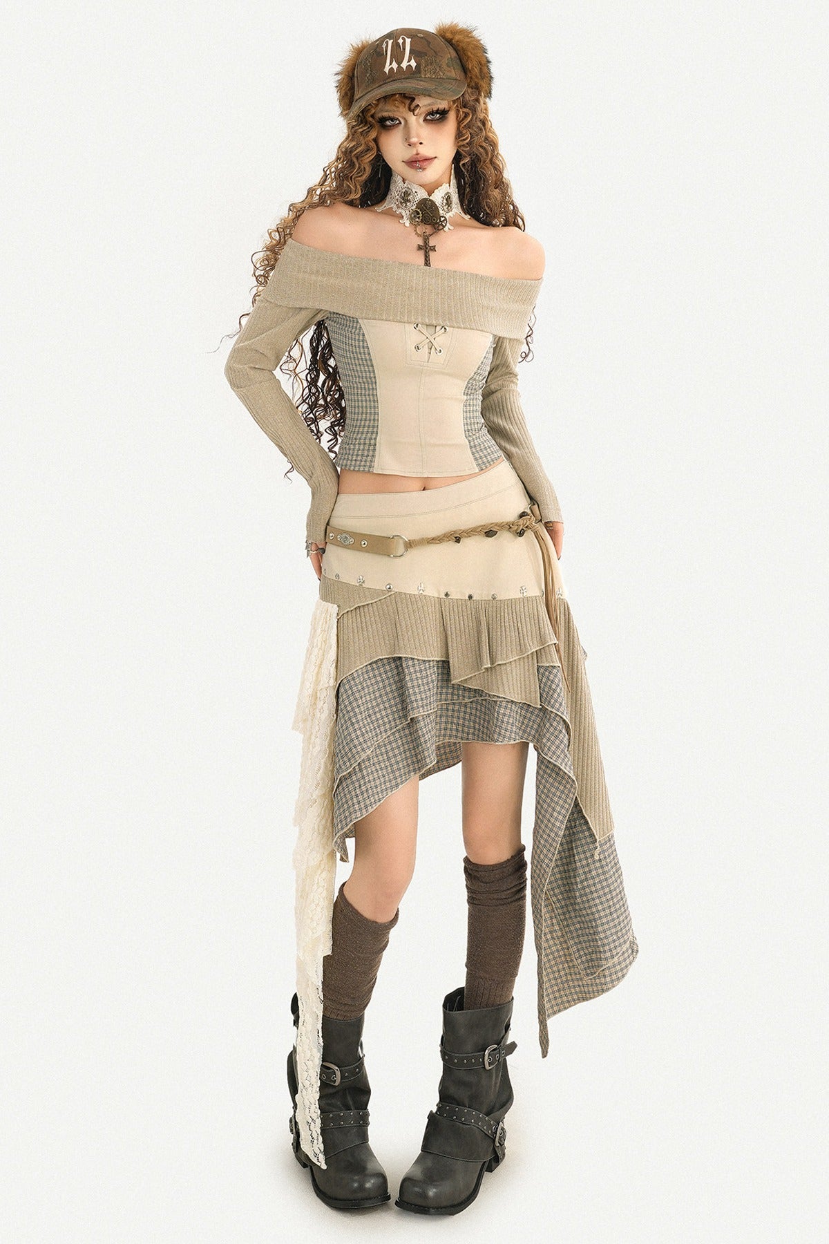 Layered Patchwork Asymmetrical Skirt