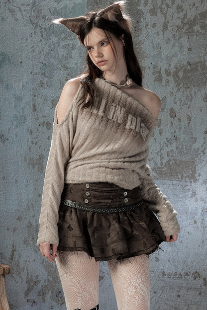Asymmetrical Off-Shoulder Plush Long Sleeve Top