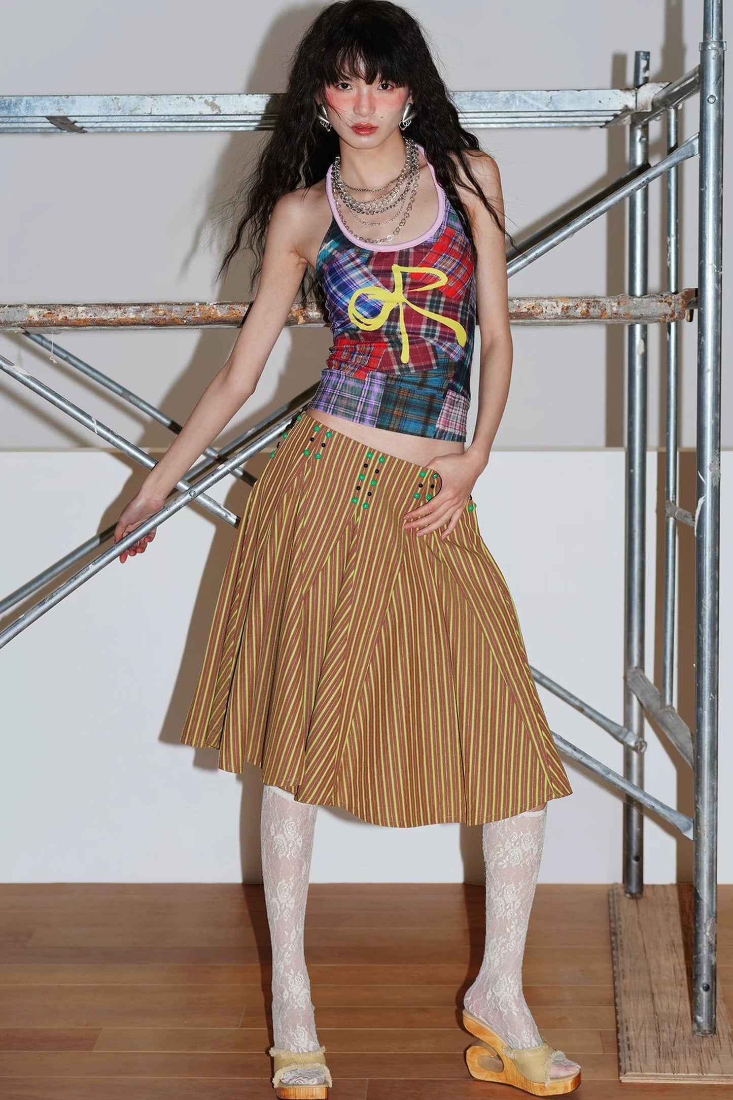Color-Block Plaid Bow Camisole