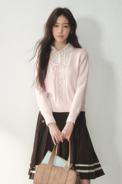 Floral Collar Tie Sweater