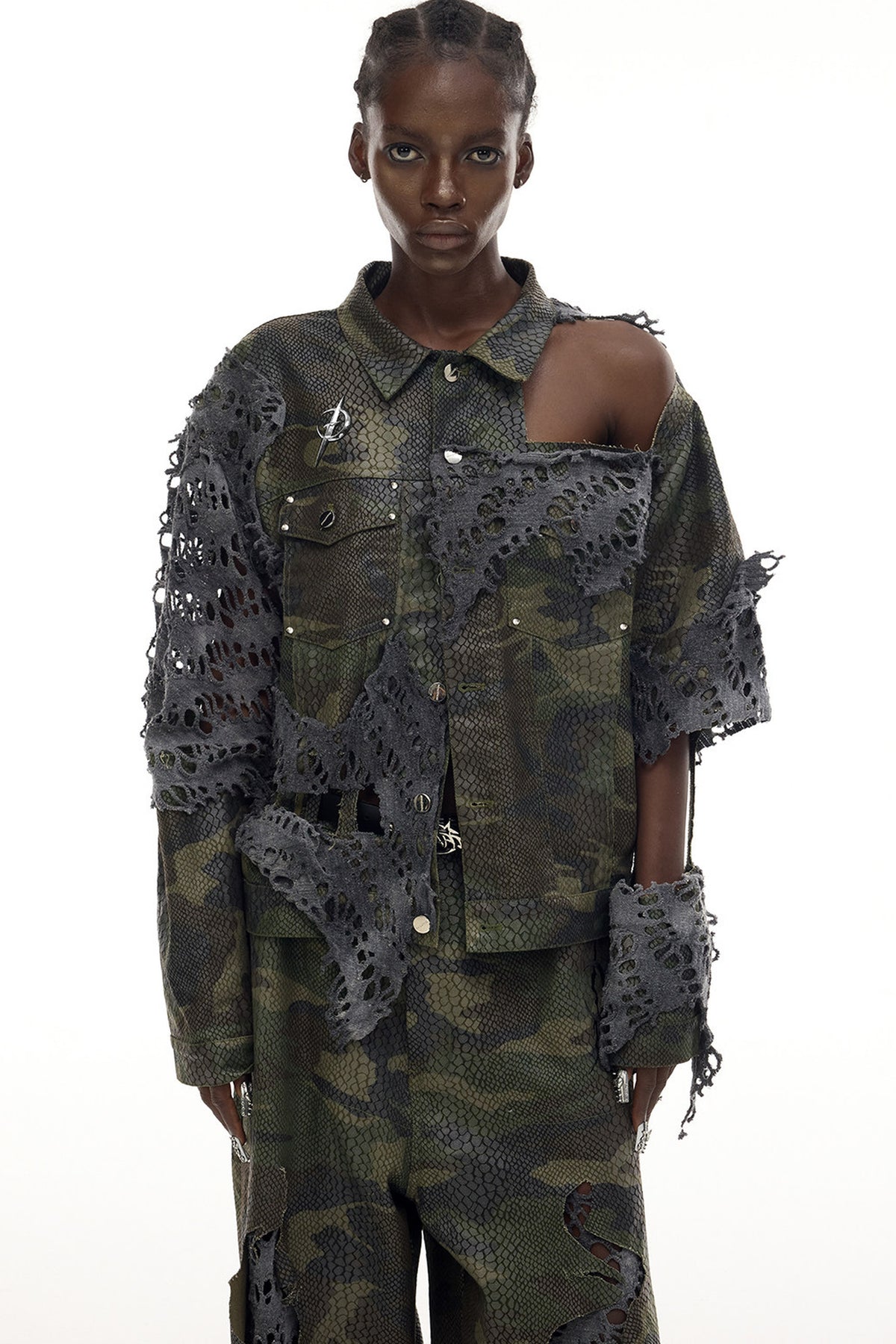 Distressed Camouflage Denim Jacket