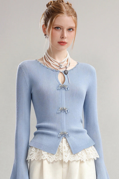 Boat Neck Slim Fit Flare Sleeve Top