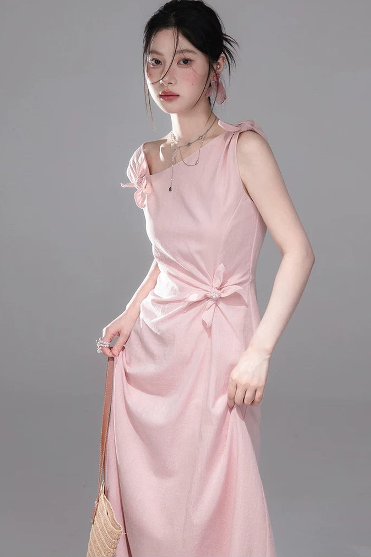 Snow Peach Asymmetrical Twist Dress