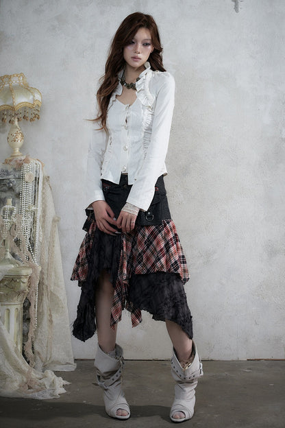 Lace Patchwork Ruched Layered-Look Shirt