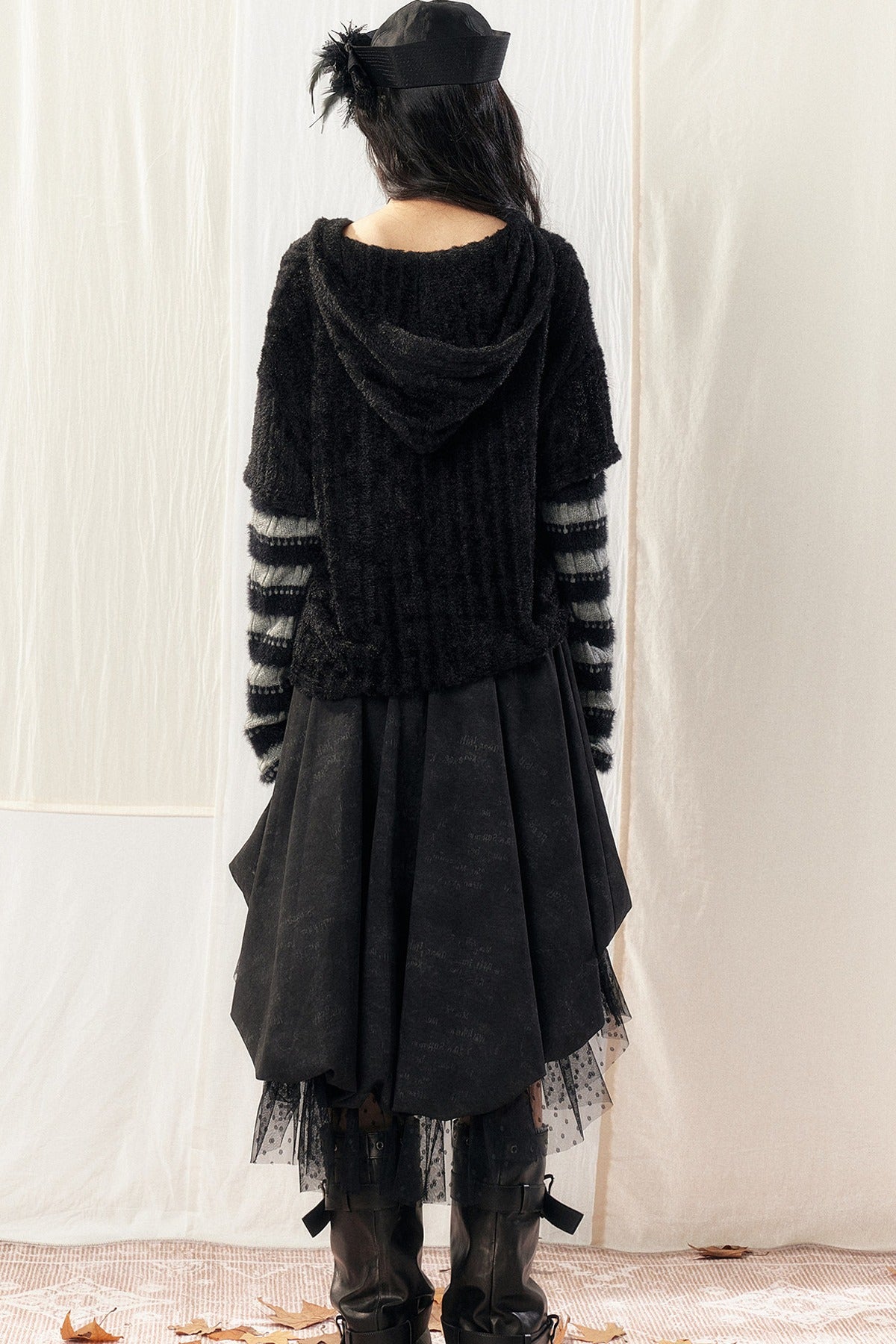 Light Striped Patchwork Hooded Knit Sweater