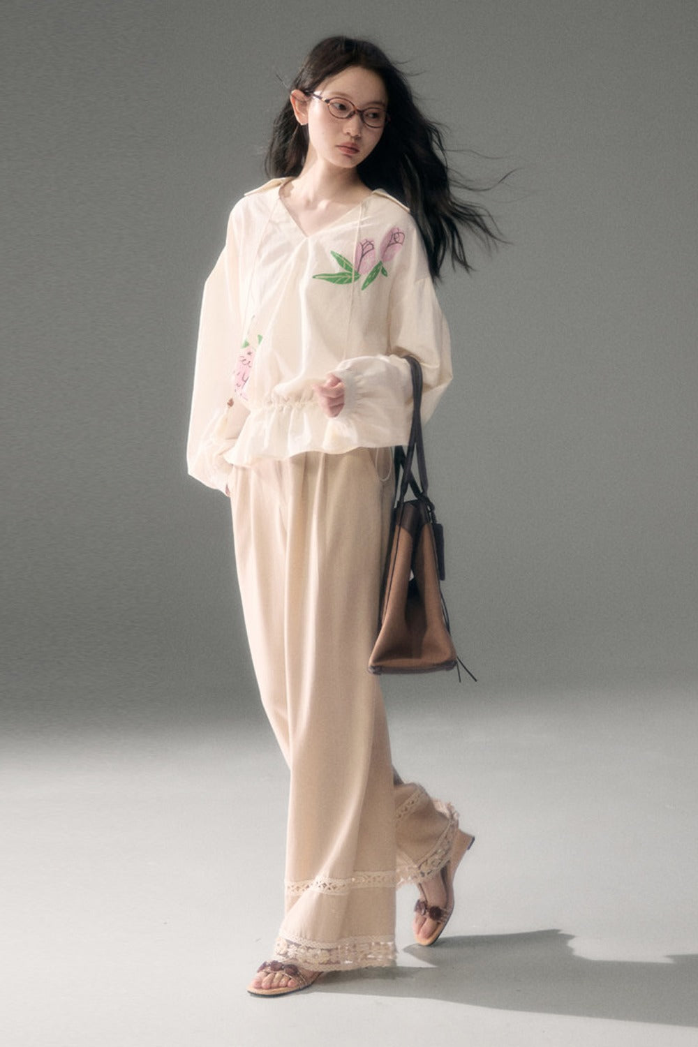 Bird And Rose Print Tencel Cotton Top