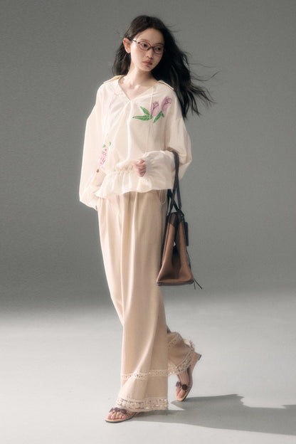 Bird And Rose Print Tencel Cotton Top