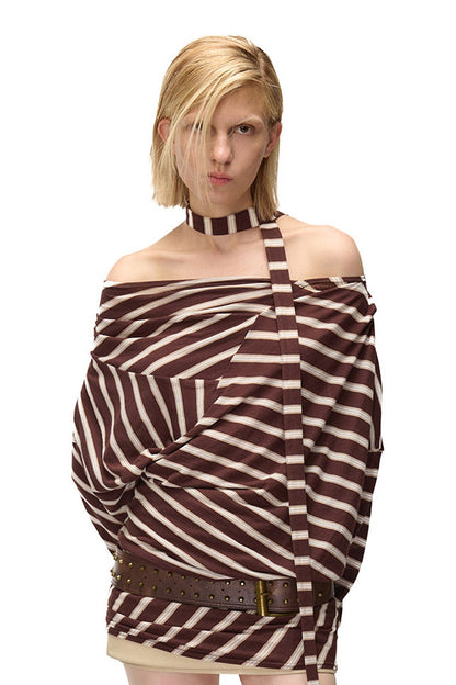 Asymmetrical Striped Long-Sleeve T-Shirt