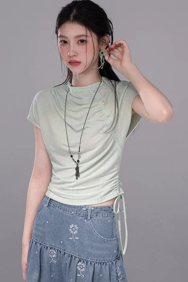 Ultra-Slimming Pleated Short-Sleeve T-Shirt