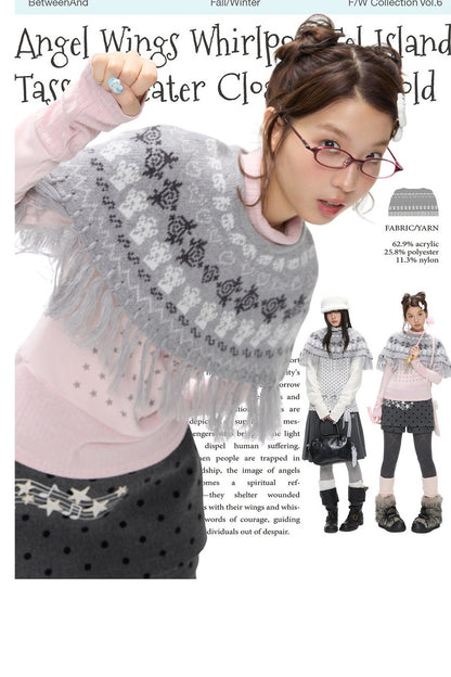 Fair Isle Tassel Knit Cape