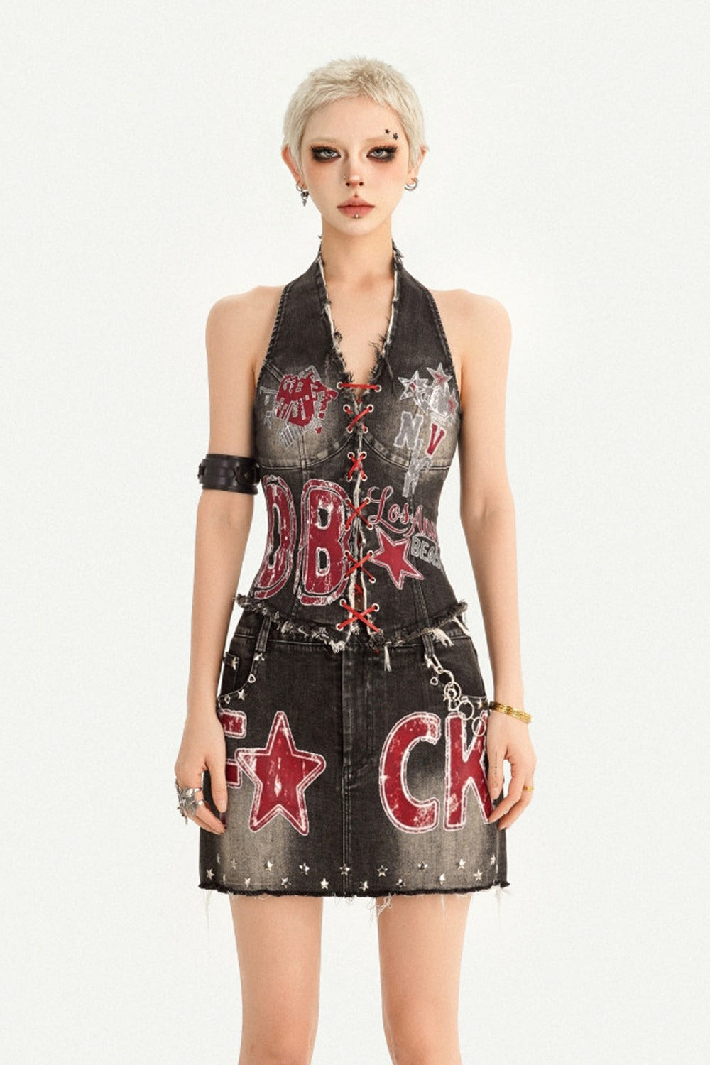 Printed Denim Skirt