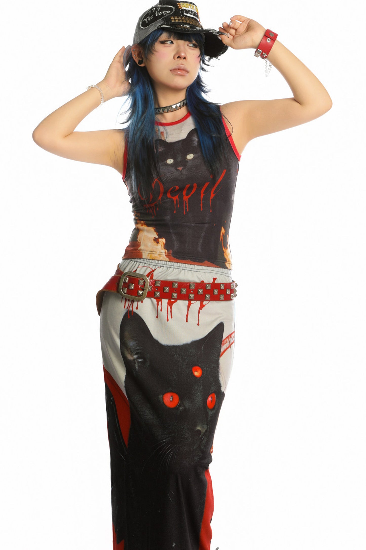Y2K Devil Cat Print Sleeveless Tank Top