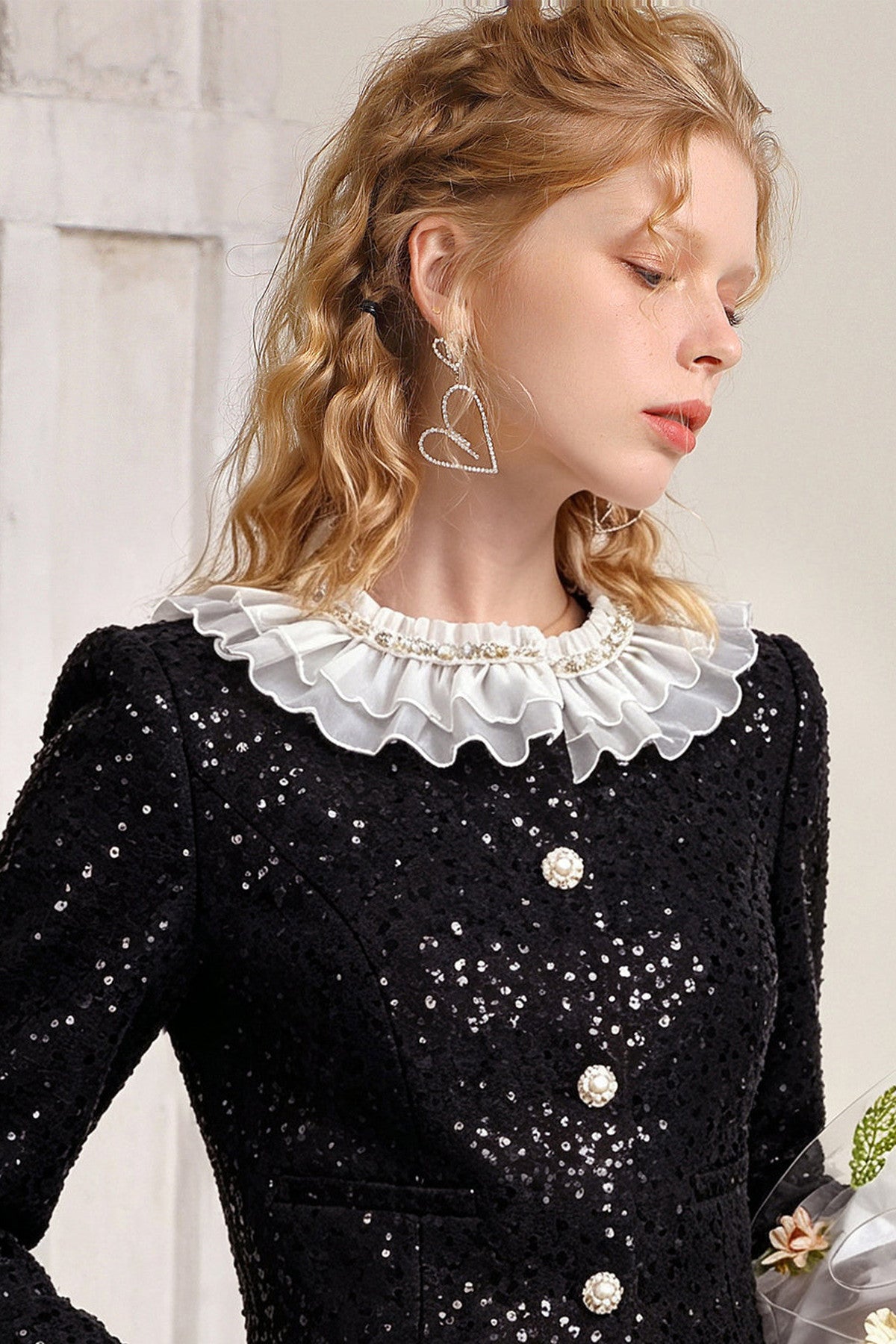 Short Ruffled Lotus Sleeve Jacket