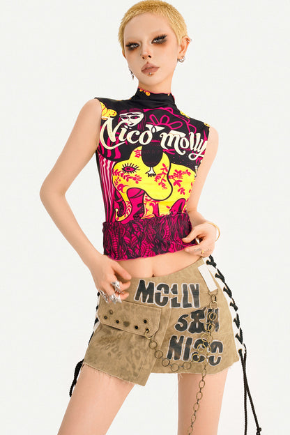 Sweet Cool Style Printed Double-Way Wearable Sleeveless Top