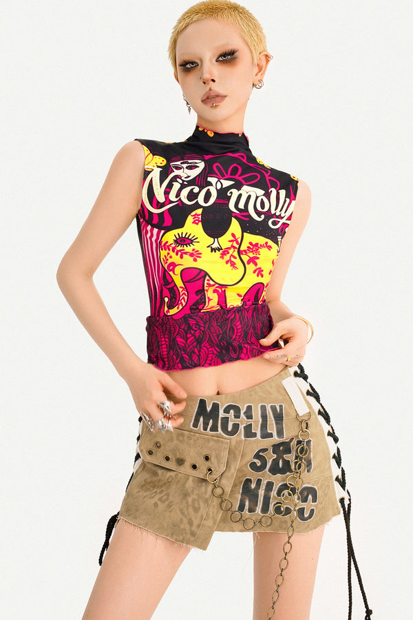 Sweet Cool Style Printed Double-Way Wearable Sleeveless Top