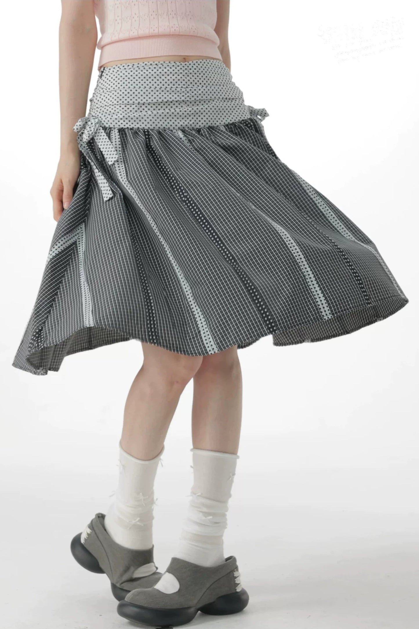 Black and White Plaid Patchwork Skirt