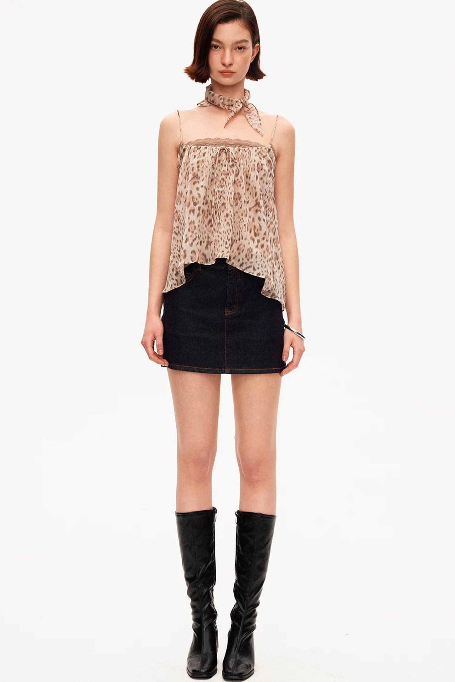Retro Leopard Print Lace Tank Top Set