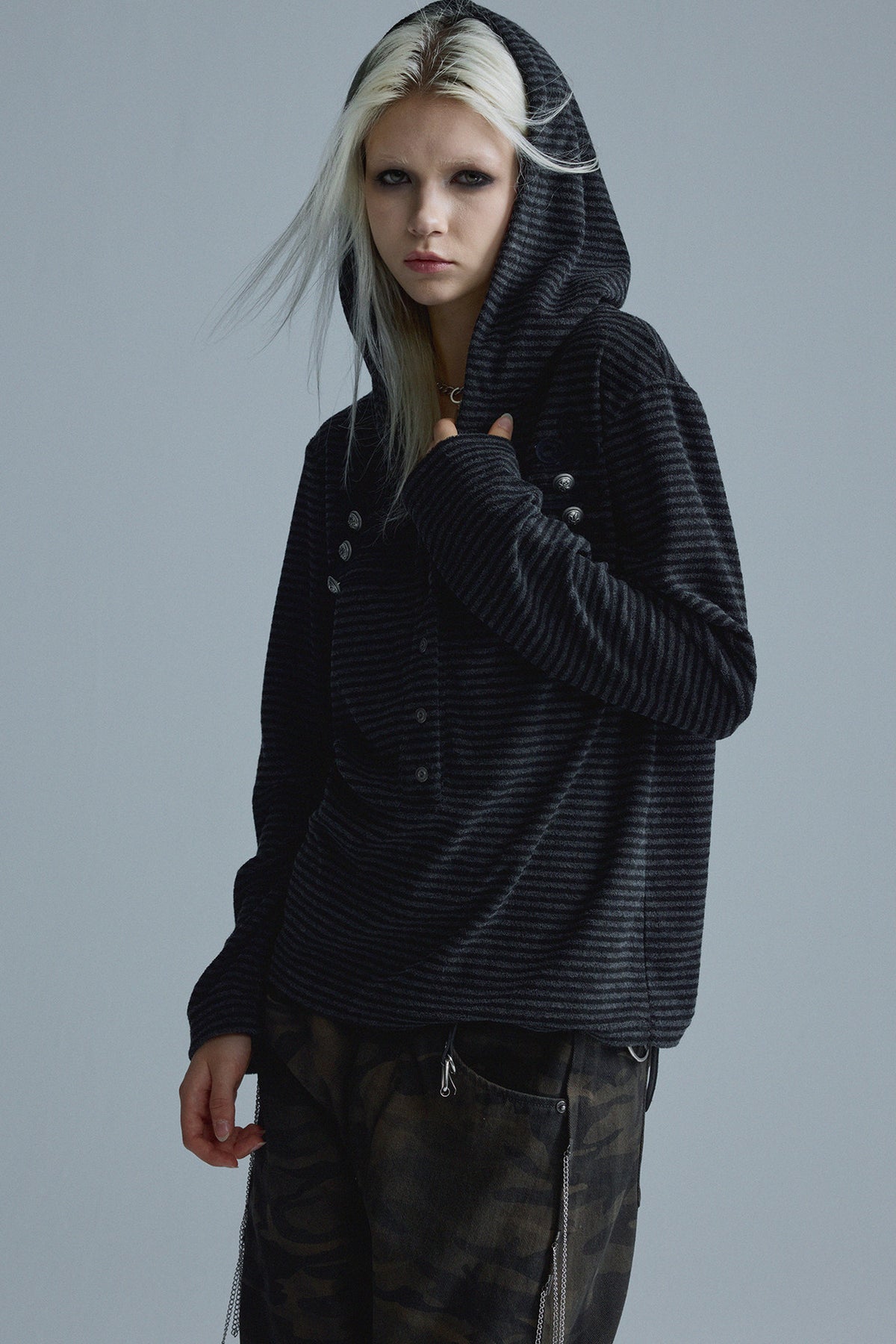 Black Gray Stripe Hoodie