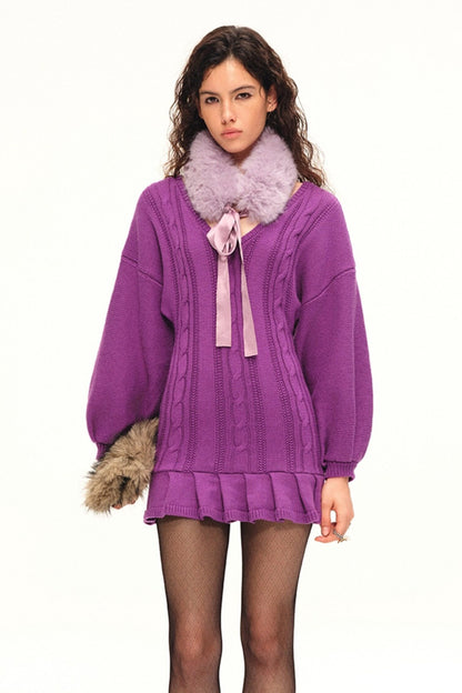 Faux Fur Neck Warmer Satin Tie Scarf