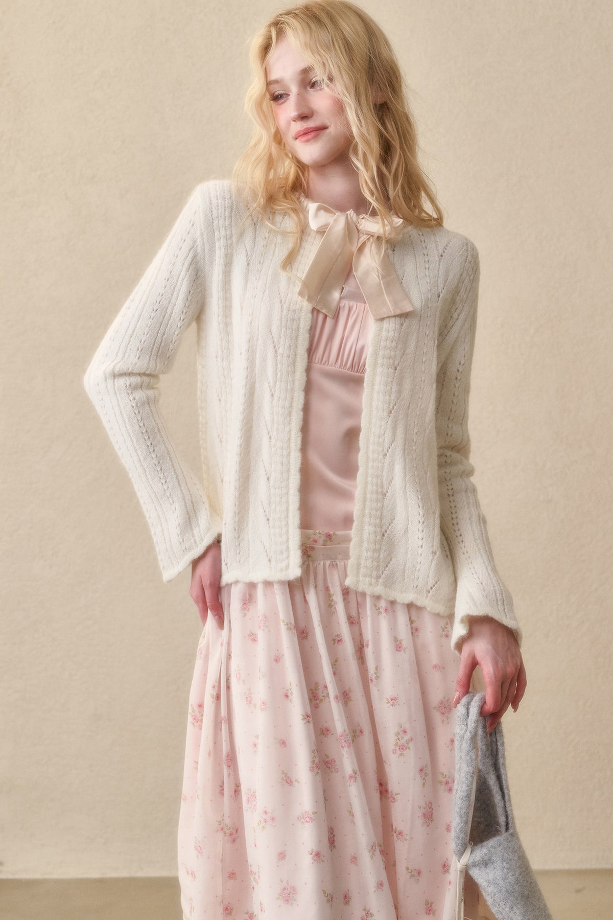 Soft Wool Ribbon Knit Cardigan
