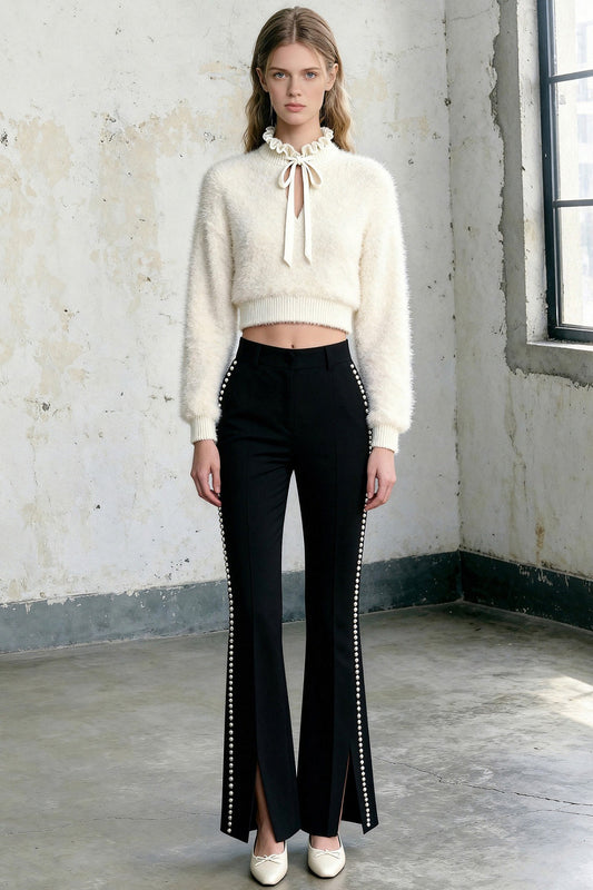 Pearl Lantern Sleeve Sweater and Pants Set-Up