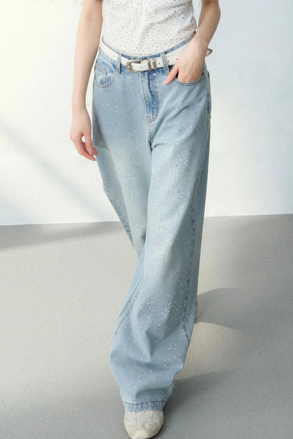 Starry Sky Rhinestone Denim Pants