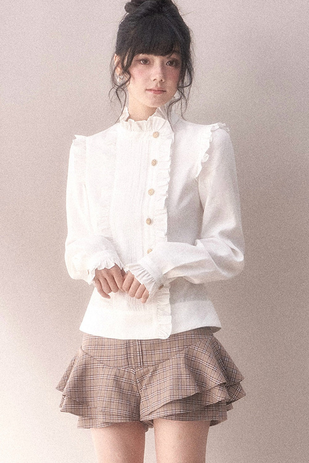 Multi-Layered Ruffled Brown Plaid Skirt