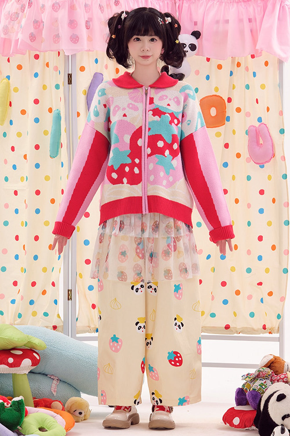 Jeans im japanischen Stil mit Panda-Motiv