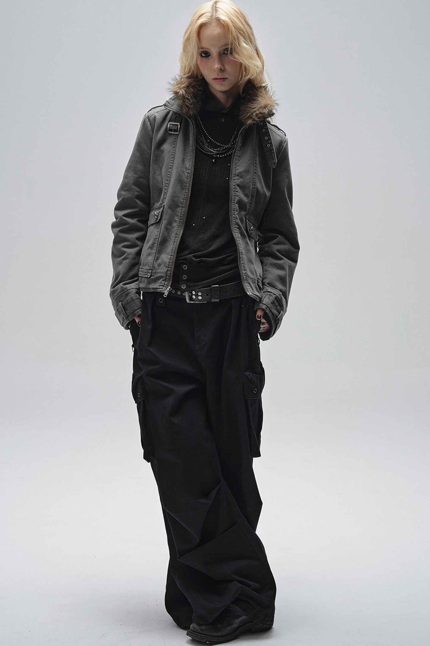 Detachable Fur Collar Punk Jacket