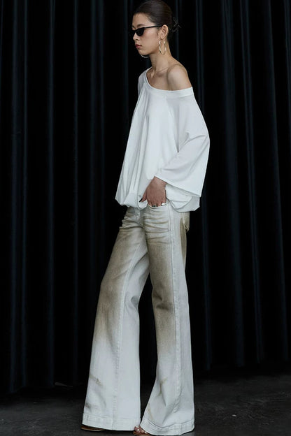 Distressed Gradient Low-Waist Jeans