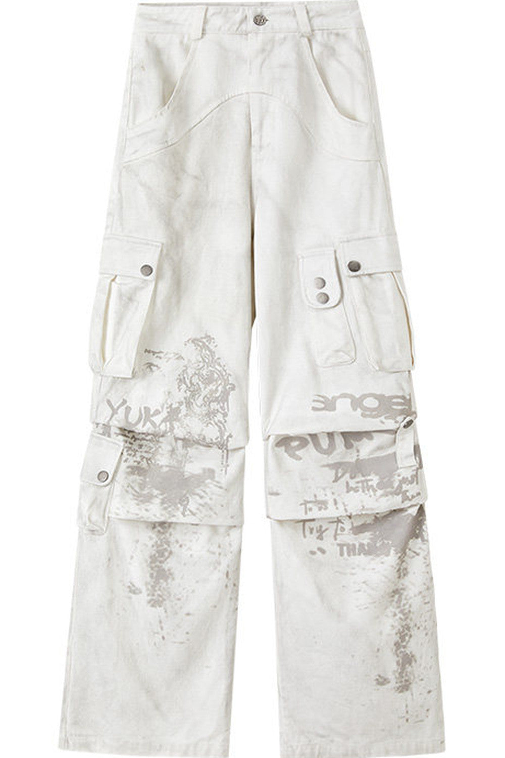 Dirty-Washed Multi-Pocket Wide-Leg Cargo Pants