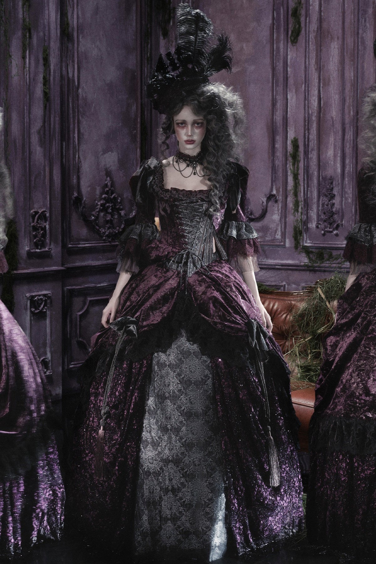 Gothic Dark Purple Bustle Skirt Set-Up