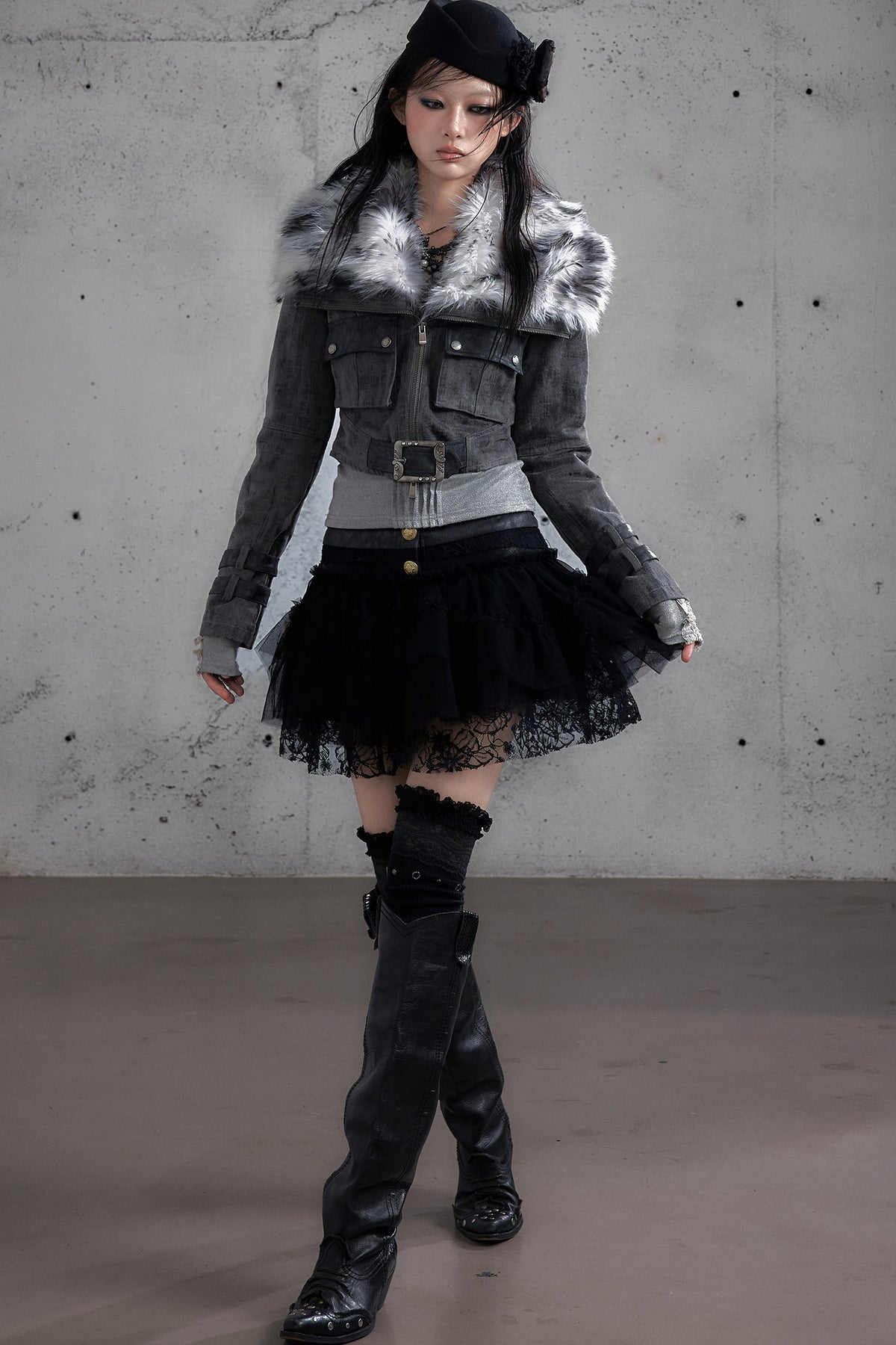 Lace Patchwork Pleated Multi-Layered Puffy Skirt