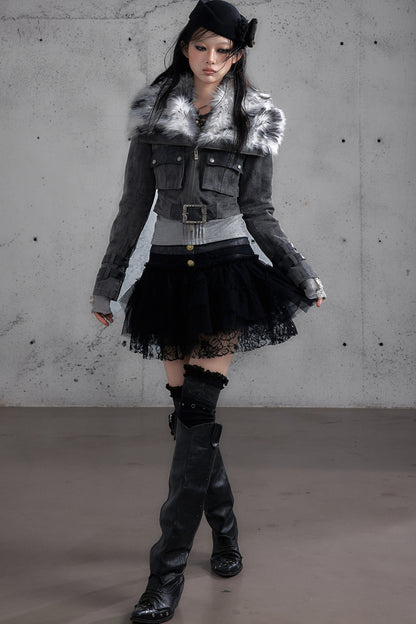 Lace Patchwork Pleated Multi-Layered Puffy Skirt