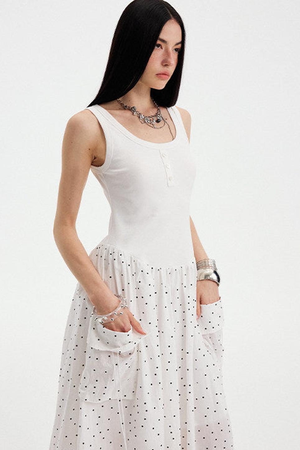 Sleeveless Polka Dot A-Line Maxi Dress