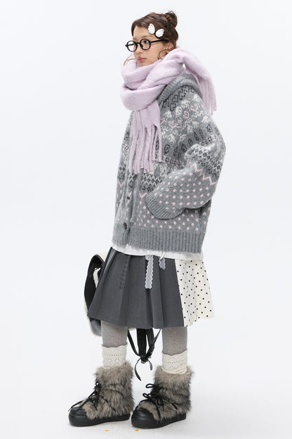 Fair Isle Duffle Button Cardigan