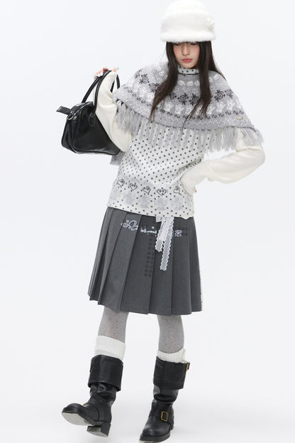 Fair Isle Tassel Knit Cape