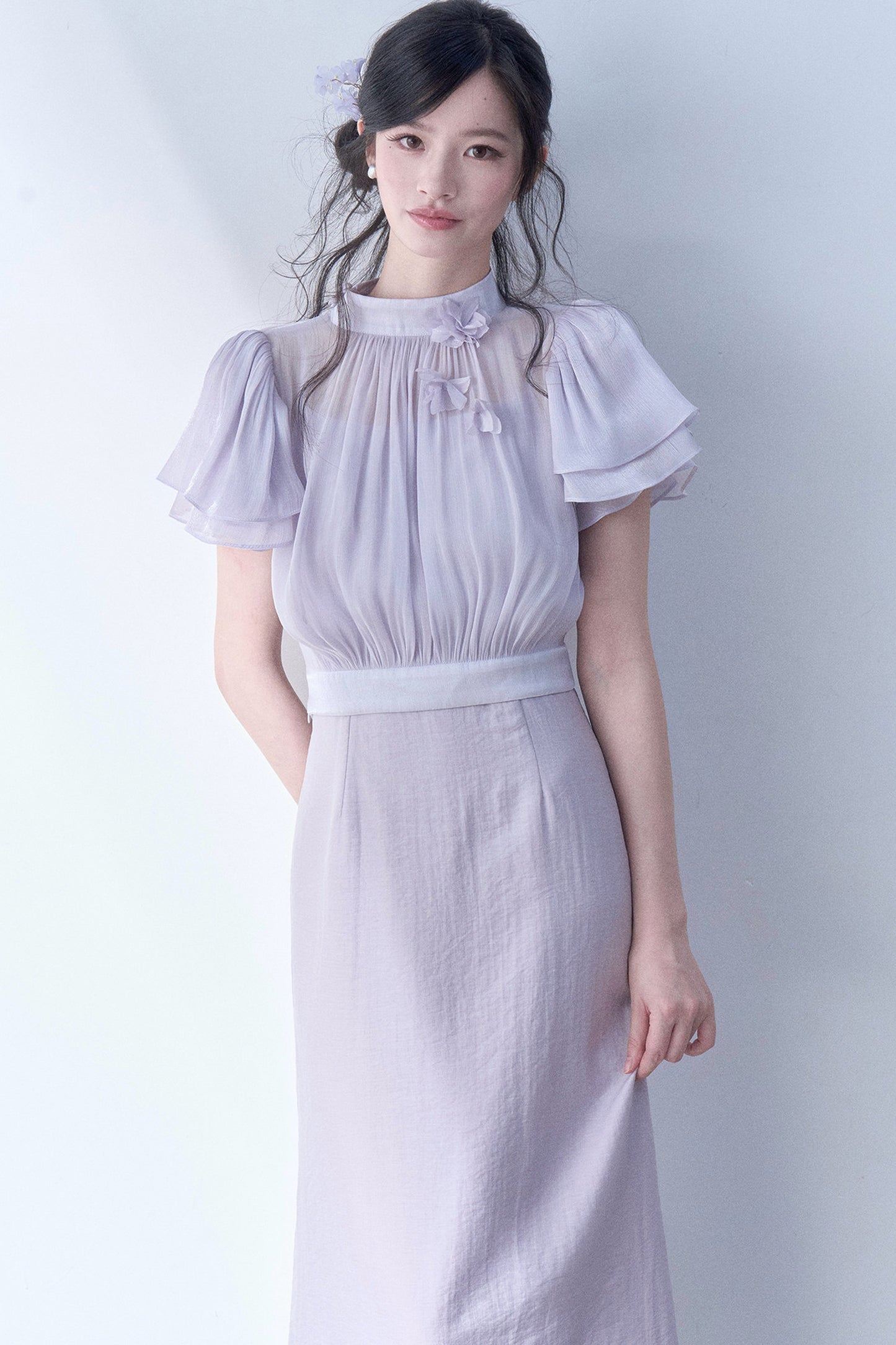 Floral Petal Flutter Sleeve Top Set-Up