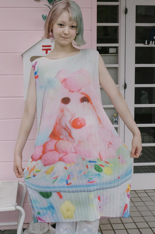 Puppy Print Pleated Tank Dress